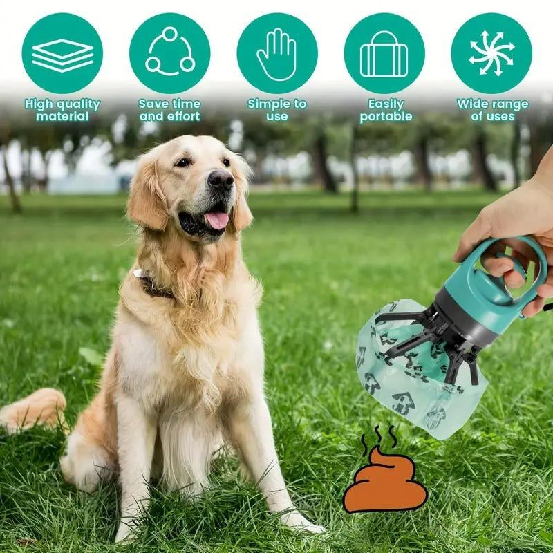 Tiktok-Viral! On-The-Go Poop Scooper Genius Leash-Clip Waste Bag Holder & Grabber for Dog Walking Portable Pet Poop Scooper with 1 Count Bag Dispenser for Outdoor Use