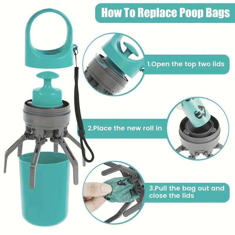Tiktok-Viral! On-The-Go Poop Scooper Genius Leash-Clip Waste Bag Holder & Grabber for Dog Walking Portable Pet Poop Scooper with 1 Count Bag Dispenser for Outdoor Use