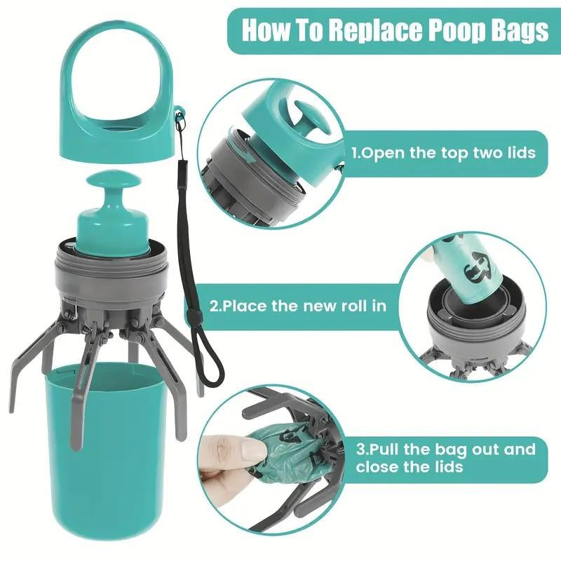 Tiktok-Viral! On-The-Go Poop Scooper Genius Leash-Clip Waste Bag Holder & Grabber for Dog Walking Portable Pet Poop Scooper with 1 Count Bag Dispenser for Outdoor Use
