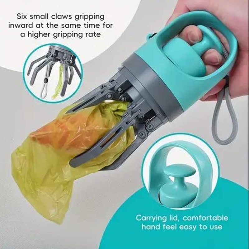 Tiktok-Viral! On-The-Go Poop Scooper Genius Leash-Clip Waste Bag Holder & Grabber for Dog Walking Portable Pet Poop Scooper with 1 Count Bag Dispenser for Outdoor Use